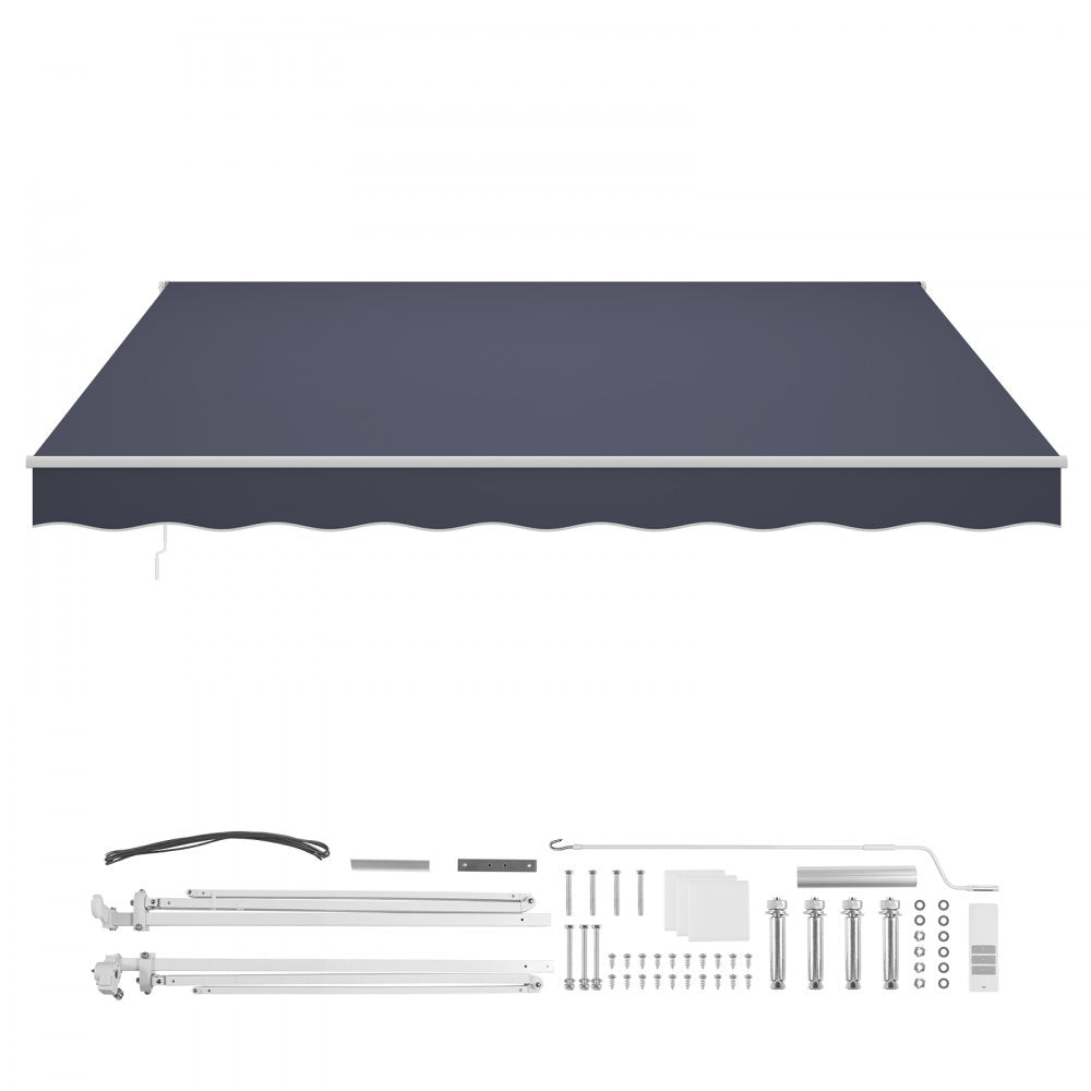 VEVOR Electric Retractable Awning, 14.1' x 9.8' Motorized Patio Awning, Sunshade Shelter with Remote Controller & Manual Crank Handle, Waterproof Polyester Fabric for Outdoor Deck, Balcony, Yard, Gray