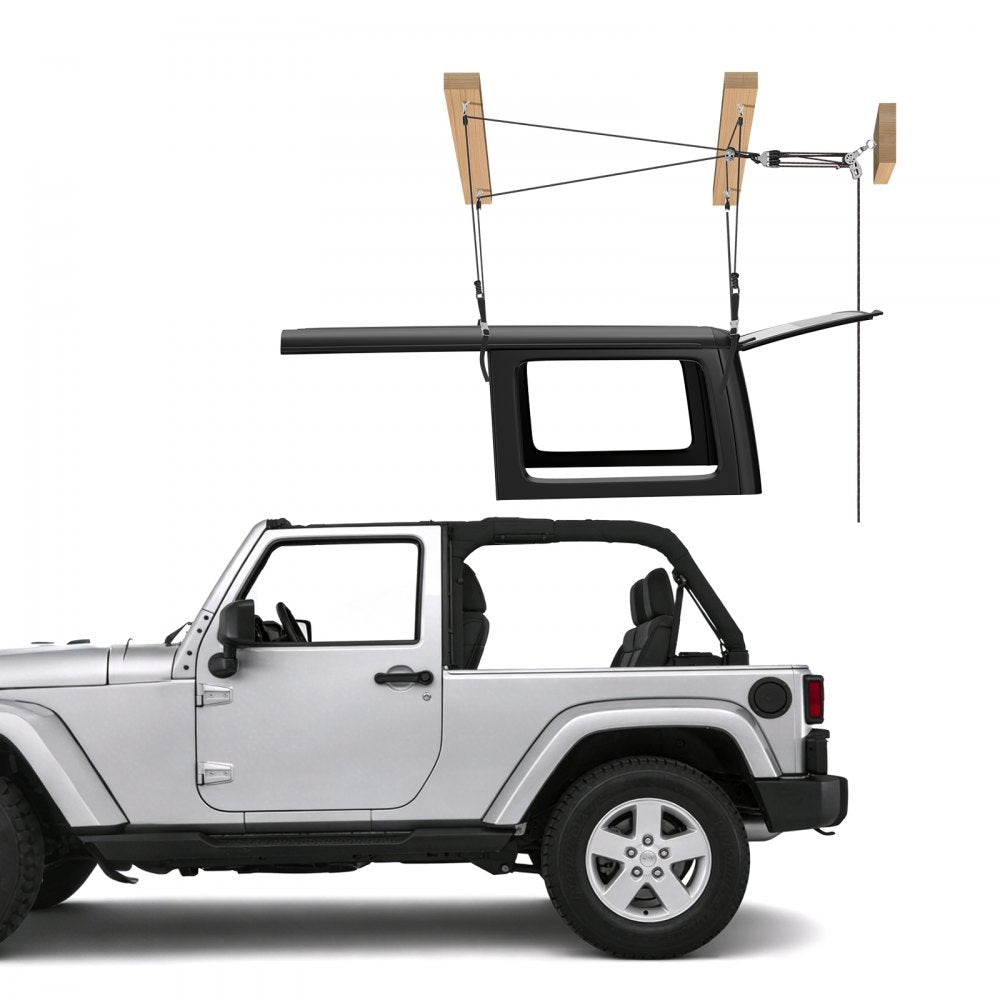 VEVOR Hard Top Remover Lift, 220 lbs, Jeep Hardtop Removal Storage Roof Hoist with Anti-Drop System, Easy One-Person Operation, Supports 8-16 in Ceiling, for 2-Door & 4-Door Jeep Wrangler JK JL & Ford