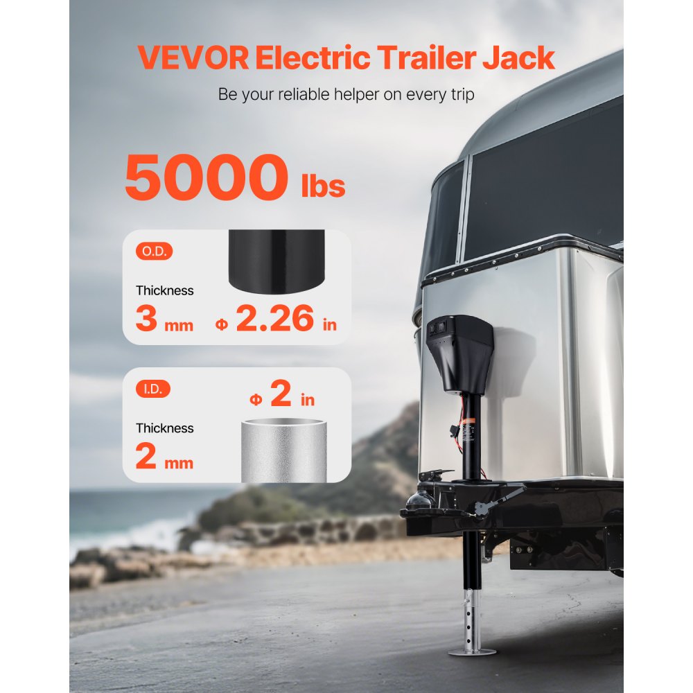 VEVOR Electric Trailer Jack, 5000 lbs, Heavy Duty RV Electric Power Tongue Jack with 2 Way Connector, Manual Crank Handle & Weatherproof Jack Cover, 10"-28.3" Lift, for RVs, Trailers & Campers, Black