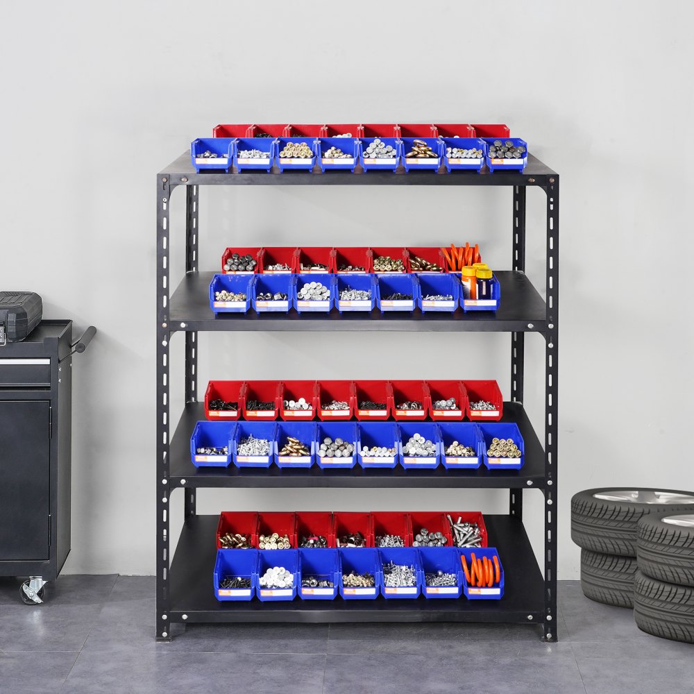 VEVOR Plastic Storage Bin, (5-Inch x 4-Inch x 3-Inch), Hanging Stackable Storage Organizer Bin, Blue/Red, 24-Pack, Heavy Duty Stacking Containers for Closet, Kitchen, Office, or Pantry Organization