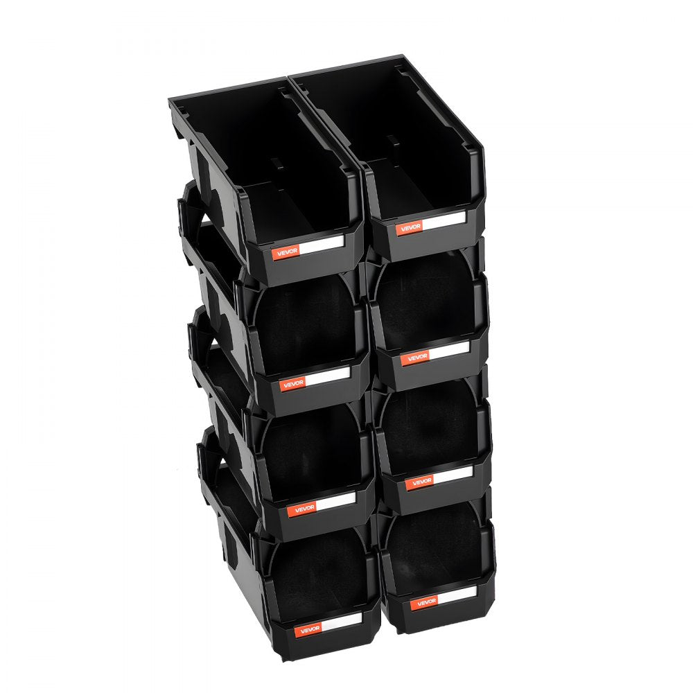 VEVOR Plastic Stackable Storage Bins, 10.9 x 5.5 x 5.1 inch (8 Pack), Plastic Containers for Organizing and Storage Bins for Closet, Garage, Small Parts, Office Supplies and Other Accessories, Black