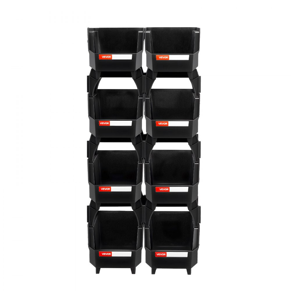 VEVOR Plastic Stackable Storage Bins, 10.9 x 5.5 x 5.1 inch (8 Pack), Plastic Containers for Organizing and Storage Bins for Closet, Garage, Small Parts, Office Supplies and Other Accessories, Black