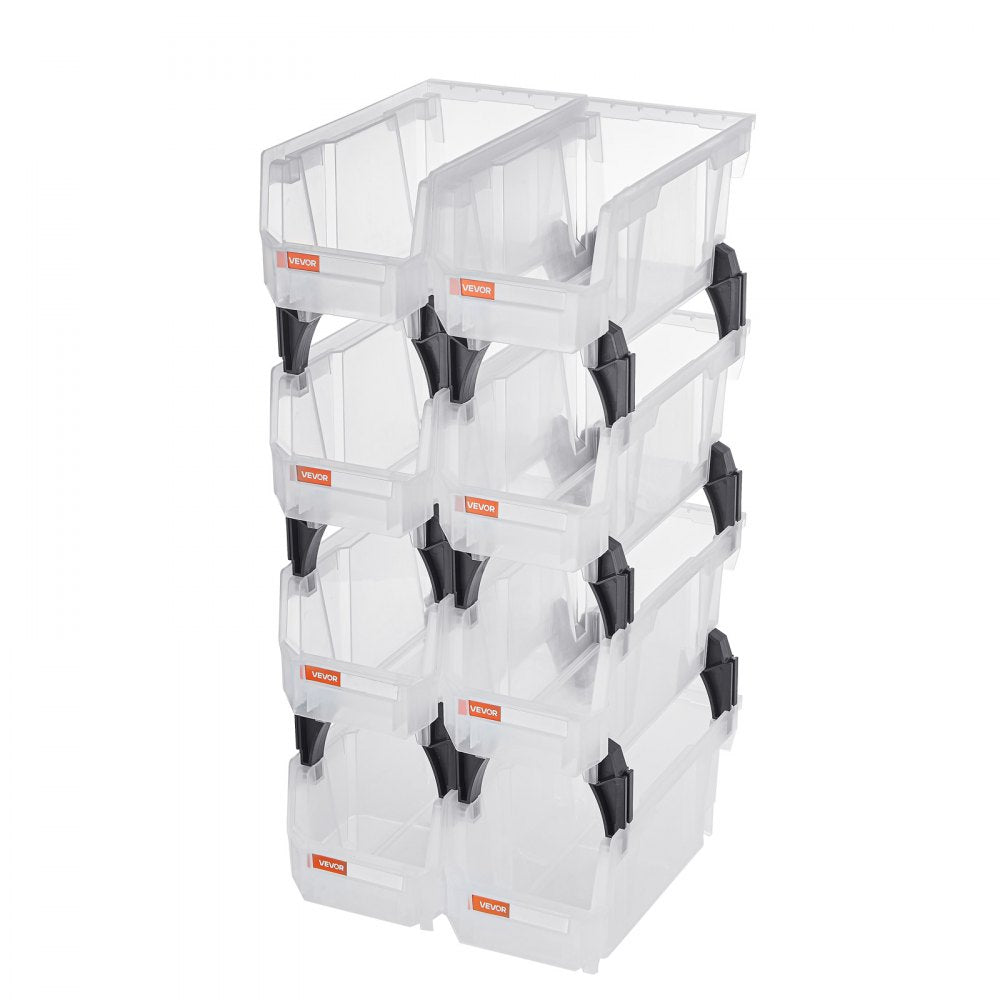 VEVOR Plastic Stackable Storage Bins, 10.9 x 5.5 x 5.1 inch (8 Pack), Plastic Containers for Organizing & Storage Bins for Closet, Garage, Small Parts, Office Supplies, Other Accessories, Transparent