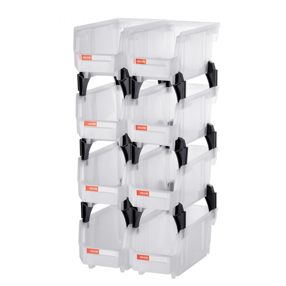 VEVOR Plastic Stackable Storage Bins, 10.9 x 5.5 x 5.1 inch (8 Pack), Plastic Containers for Organizing & Storage Bins for Closet, Garage, Small Parts, Office Supplies, Other Accessories, Transparent