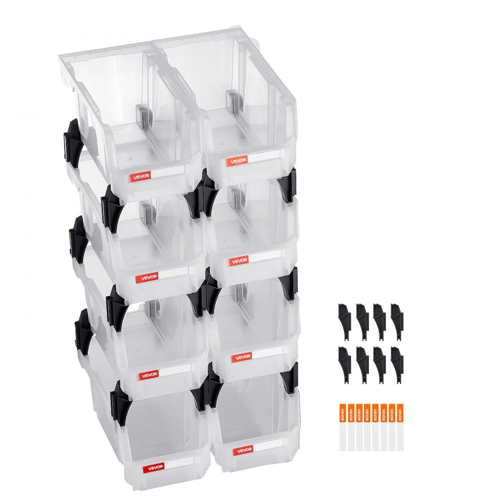 VEVOR Plastic Stackable Storage Bins, 10.9 x 5.5 x 5.1 inch (8 Pack), Plastic Containers for Organizing & Storage Bins for Closet, Garage, Small Parts, Office Supplies, Other Accessories, Transparent