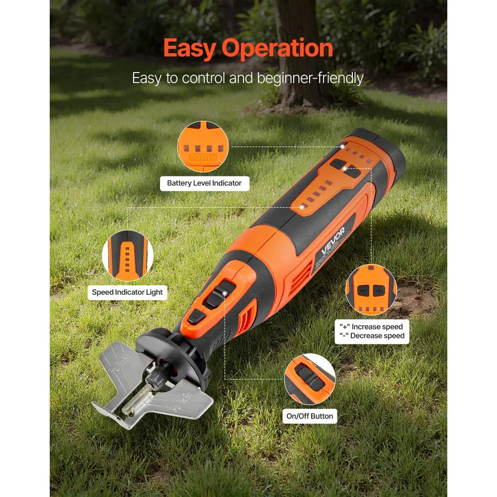 VEVOR Cordless Chainsaw Sharpener, 5-Speed Adjustable Electric Saw Chain Sharpener 5000-30000 RPM, Rechargeable Handheld Chainsaw Sharpening Tool with 4 Sharpening Heads & Angle Guide Attachment