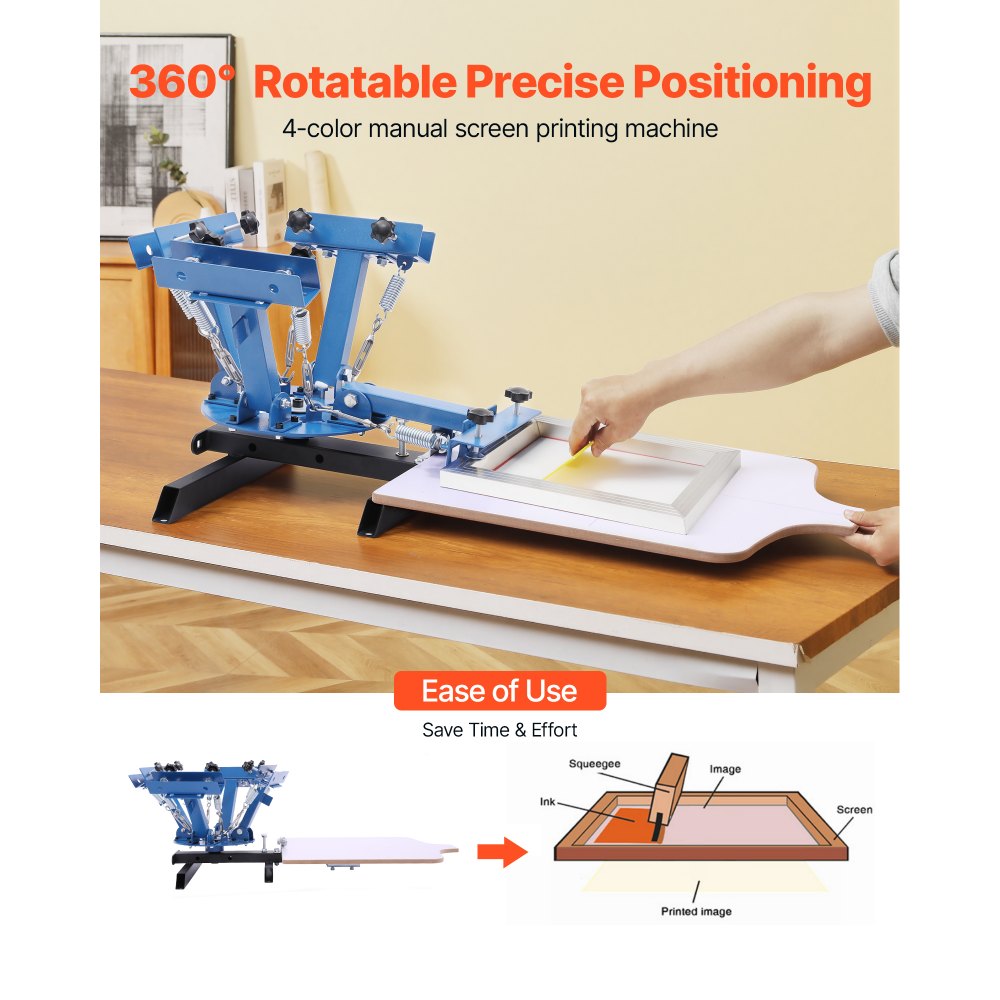 VEVOR Screen Printing Machine 4 Color 1 Station Silk Screen Printing Press, 21.3 x 17.7 in, 360° Rotatable, Accurate Positioning, Powder-Coated Carbon Steel, for T-shirt DIY, Home and Commercial