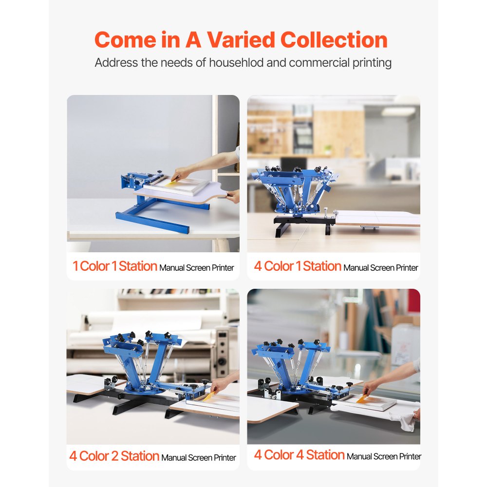 VEVOR Screen Printing Machine 4 Color 1 Station Silk Screen Printing Press, 21.3 x 17.7 in, 360° Rotatable, Accurate Positioning, Powder-Coated Carbon Steel, for T-shirt DIY, Home and Commercial