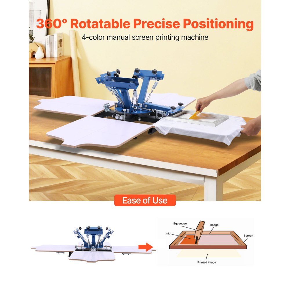 VEVOR Screen Printing Machine 4 Color 4 Station Silk Screen Printing Press, 21.3 x 17.7 in, 360° Rotatable, Accurate Positioning, Powder-Coated Carbon Steel, for T-shirt DIY, Home and Commercial