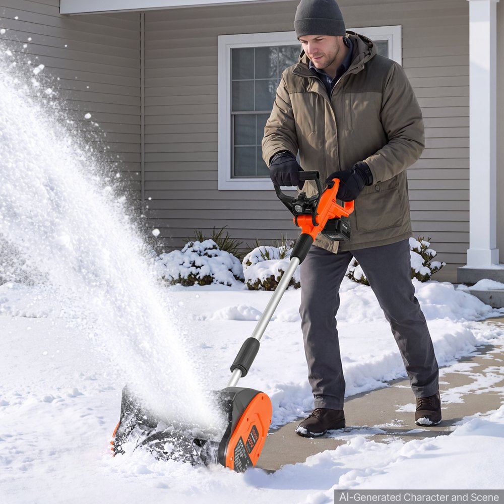 VEVOR Electric Snow Shovel 20V 12" Battery-Powered Cordless Snow Blower, for Driveway Patio Deck, Includes 4Ah Battery and Charger, 20 ft Throw Distance, 60° Chute, LED Light & Adjustable Handle