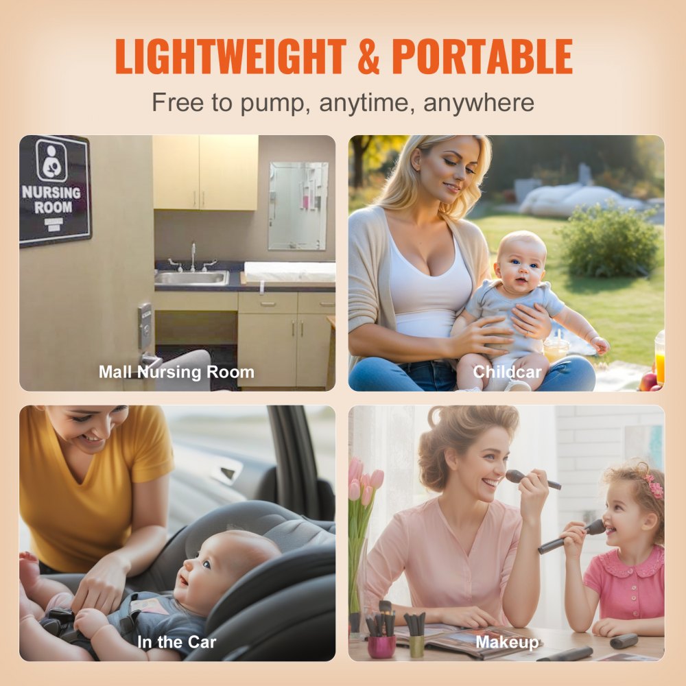 VEVOR Breast Pump, Double Electric Breast Pumps, 4 Modes & 16 Levels, 300mmHg Strong Suction, 2800mAH Rechargeable Anti-Backflow Breastfeeding Pump with LED Display, 18/21mm Inserts, 24/28mm Flanges