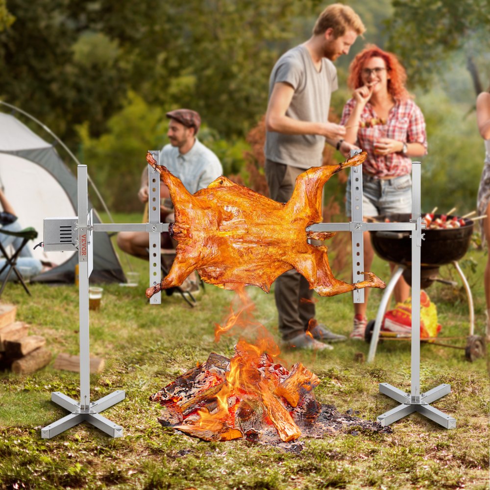 VEVOR Electric BBQ Rotisserie Grill Kit, 46 Inch 132 lbs Capacity, Automatic 52W Motor Height Adjustable Universal Roaster Stand, Stainless Steel Grilling Kit, Spit Rod with Heat Shield for Pig Lamb