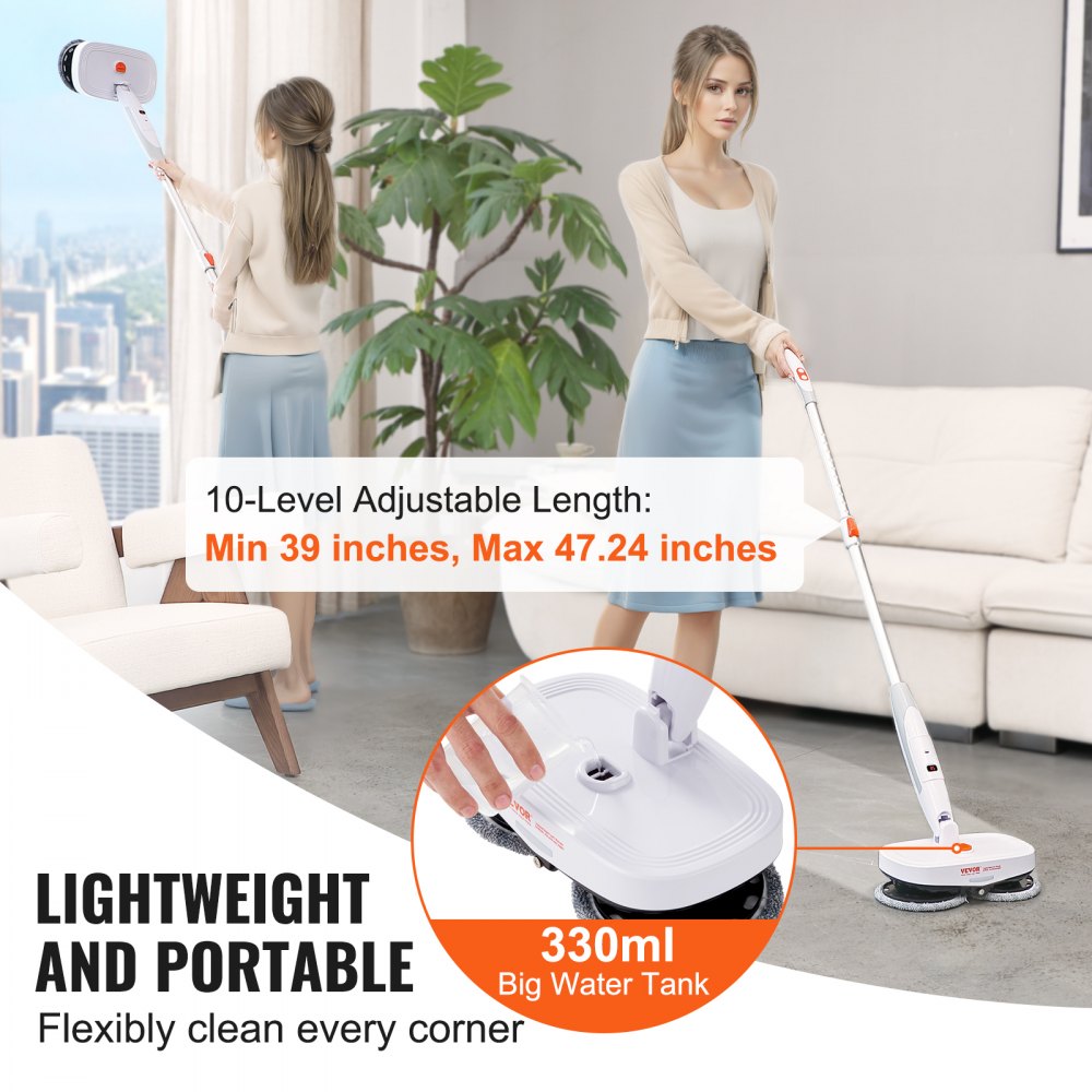 VEVOR Cordless Electric Mop, Electric Spin Mop with Water Tank, up to 40 mins Battery, LED Headlight, Dual Mop Heads, 4 Microfiber Pads & 4 Trapezoid Microfiber Pads, for Hardwood/Tile Floor Cleaning