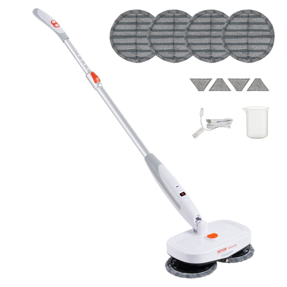 VEVOR Cordless Electric Mop, Electric Spin Mop with Water Tank, up to 40 mins Battery, LED Headlight, Dual Mop Heads, 4 Microfiber Pads & 4 Trapezoid Microfiber Pads, for Hardwood/Tile Floor Cleaning