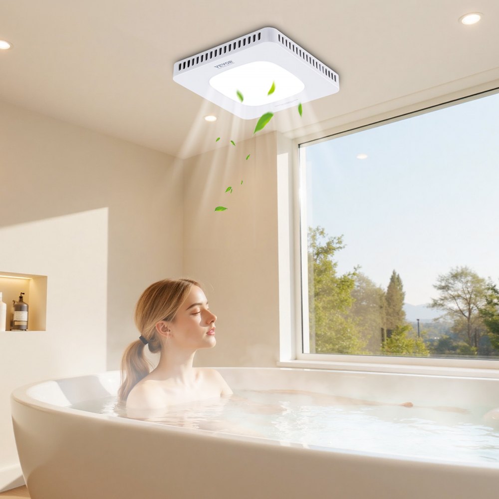 VEVOR Bathroom Exhaust Fan with LED Light, 130 CFM Bathroom Vent Three Gear Color Temp, 1.5 Sones Low-Noise, Premium AC Motor Ceiling Fan for Laundry Room, Storage Room, Home Ventilation, White