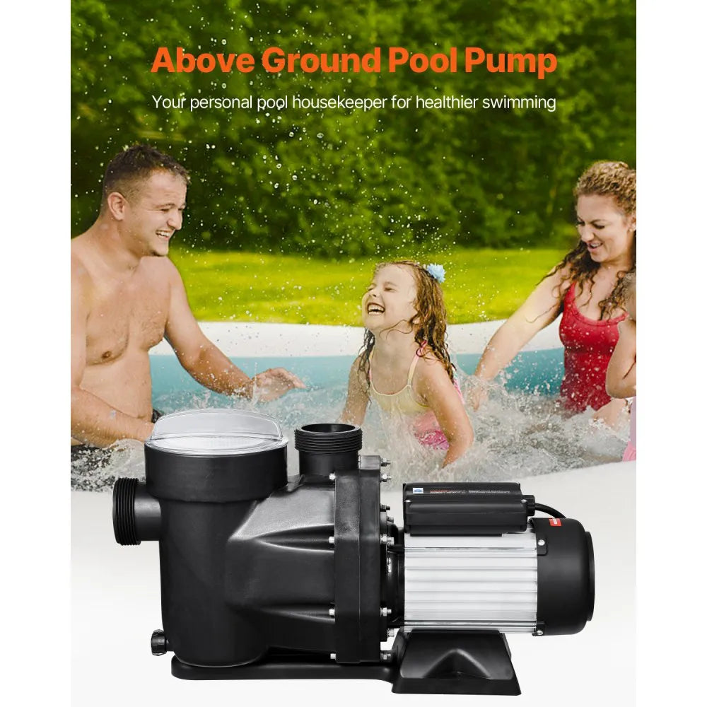 VEVOR Above Ground Pool Pump, 2.5 HP, 148 GPM Max Flow Single Speed Swimming Pool Pump, 220V 3450 RPM 62 ft Max Head Lift with PP Shell Strainer Basket, 122°F Max Water Temperature, for Hot Tubs Spas