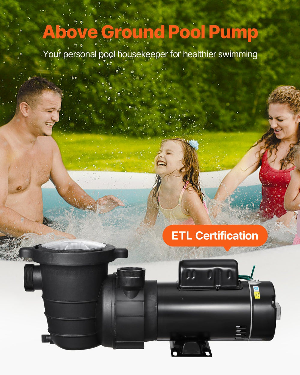 VEVOR Above Ground Pool Pump, 1.5HP/0.35HP, Dual Speed Swimming Pool Pump, High 110 GPM 54 ft Lift, Low 52 GPM 14 ft Lift, 110V 3450 RPM with Strainer Basket, 122°F Max Water Temp, for Hot Tubs Spas