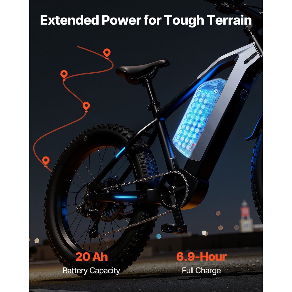 VEVOR Ebike Battery, 52V 20Ah Electric Bike Lithium Battery Pack with BMS, 3A Charger and Lock for 1500W E-Bike Motor, Detachable Electric Bicycle Replacement Kit with Indicator & Discharge Socket