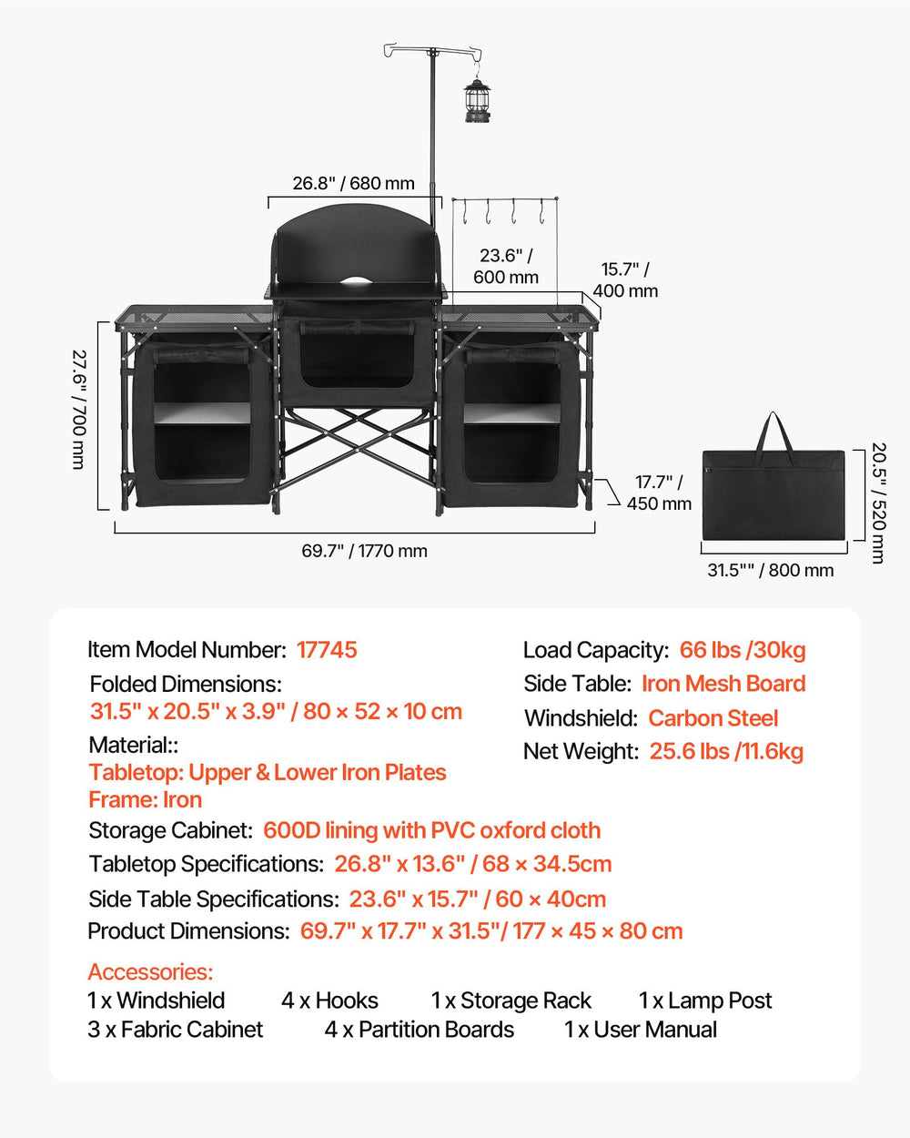 VEVOR Folding Camping Table, Outdoor Portable Table, Quick Set-up Kitchen Cook Station, with Storage Organizer, Telescoping Legs, a Detachable Windscreen, Carrying Bag, for Picnic BBQ RV Traveling
