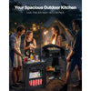 VEVOR Camping Kitchen Table, Outdoor Camp Cooking Table, Aluminum Portable Cook Station with Storage Cupboard, Carrying Bag, Detachable Windscreen, Quick Set-up for BBQ Party Picnic RV Travel, Black