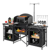 VEVOR Camping Kitchen Table, Outdoor Camp Cooking Table, Aluminum Portable Cook Station with 3 Storage Cupboard, Carrying Bag, Detachable Windscreen, Quick Set-up for BBQ Party Picnic RV Travel, Black