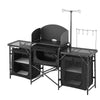 VEVOR Camping Kitchen Table, Outdoor Camp Cooking Table, Aluminum Portable Cook Station with 3 Storage Cupboard, Carrying Bag, Detachable Windscreen, Quick Set-up for BBQ Party Picnic RV Travel, Black