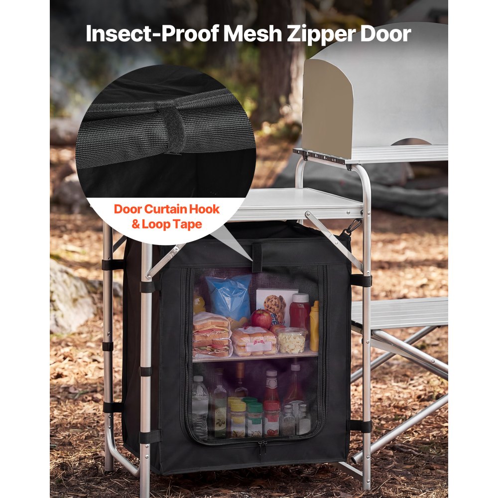 VEVOR Folding Camping Table, Outdoor Portable Aluminum Lightweight Table, Quick Set-up Kitchen Cook Station, with Storage Organizer, Detachable Windscreen, Carrying Bag, Ideal for Picnic BBQ Traveling