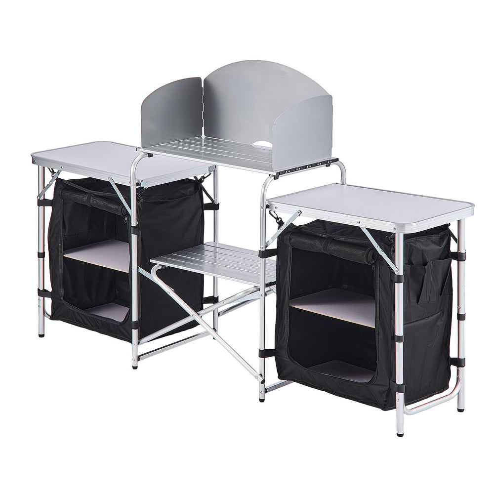 VEVOR Folding Camping Table, Outdoor Portable Aluminum Lightweight Table, Quick Set-up Kitchen Cook Station, with Storage Organizer, Detachable Windscreen, Carrying Bag, Ideal for Picnic BBQ Traveling