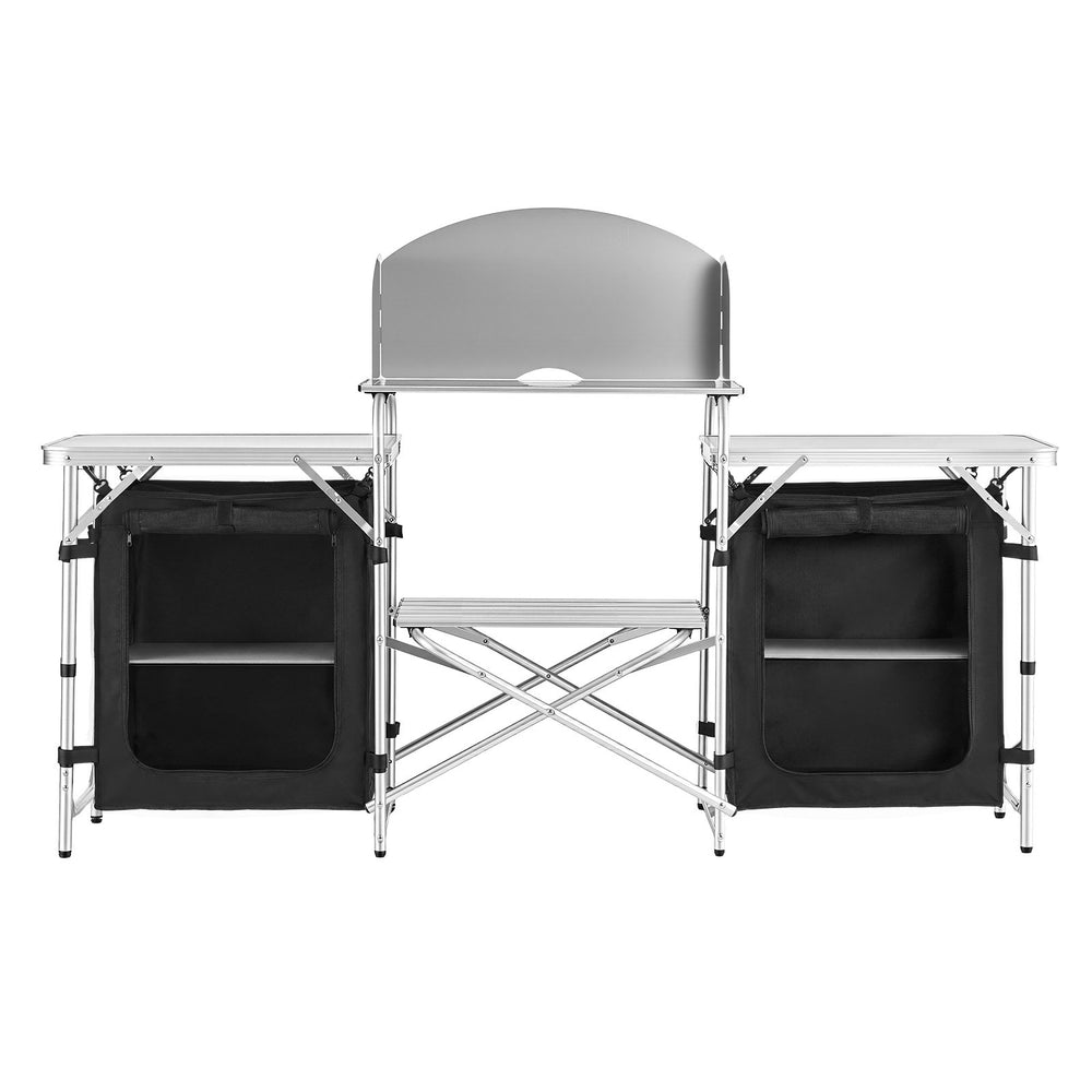 VEVOR Folding Camping Table, Outdoor Portable Aluminum Lightweight Table, Quick Set-up Kitchen Cook Station, with Storage Organizer, Detachable Windscreen, Carrying Bag, Ideal for Picnic BBQ Traveling