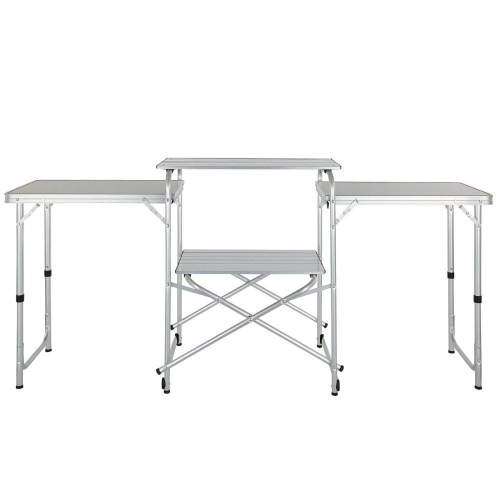 VEVOR Camping Kitchen Table, Folding Outdoor Cooking Table with Storage Carrying Bag, Aluminum Cook Station 3 Cupboard & Detachable Windscreen, Quick Set-up for Picnics, BBQ, RV Traveling, Black