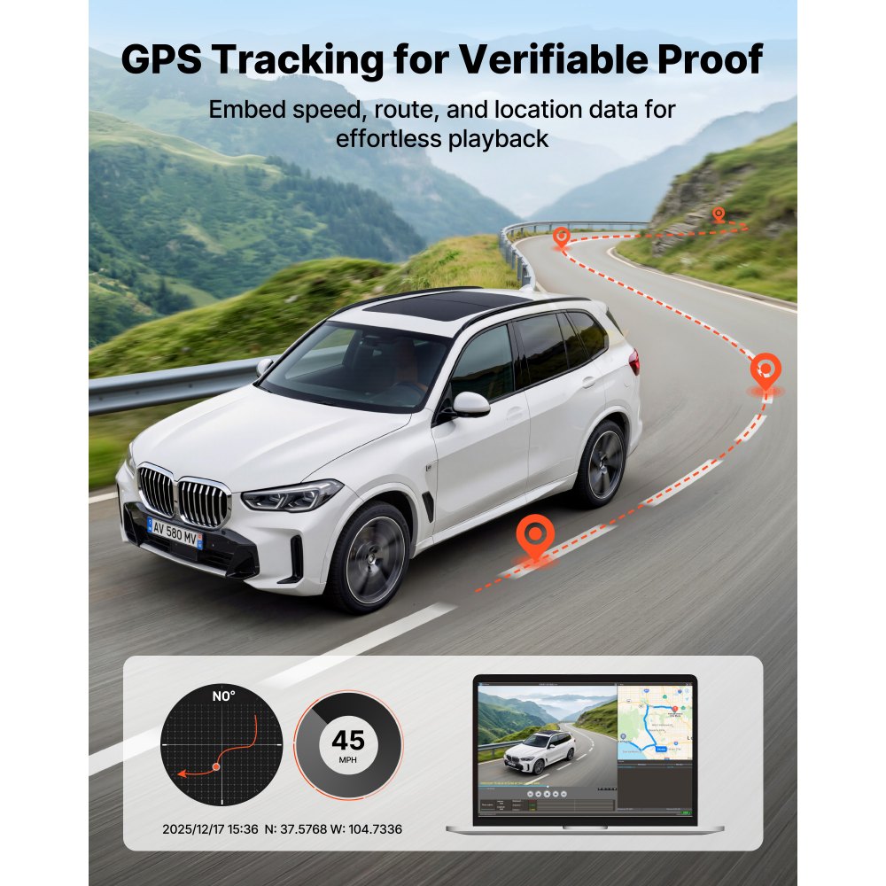 VEVOR Dash Cam Front and Rear, 4K+1080P, 32 GB Card Included, Dual Channel Dash Camera for Cars with Built-in GPS, G-Sensor, Front 129° & Rear 125°, 3.18" Large Screen, Loop Recording, Parking Mode