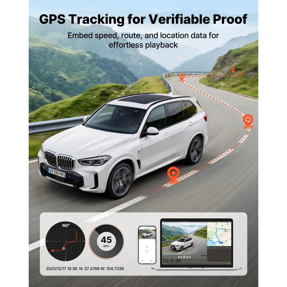 VEVOR Dash Cam Front and Rear, 4K+1080P, WiFi APP Control, Dual Channel Dash Camera for Cars with Built-in GPS, G-Sensor, Front 123° & Rear 125°, 3" Large Screen, Loop Recording, and Parking Mode
