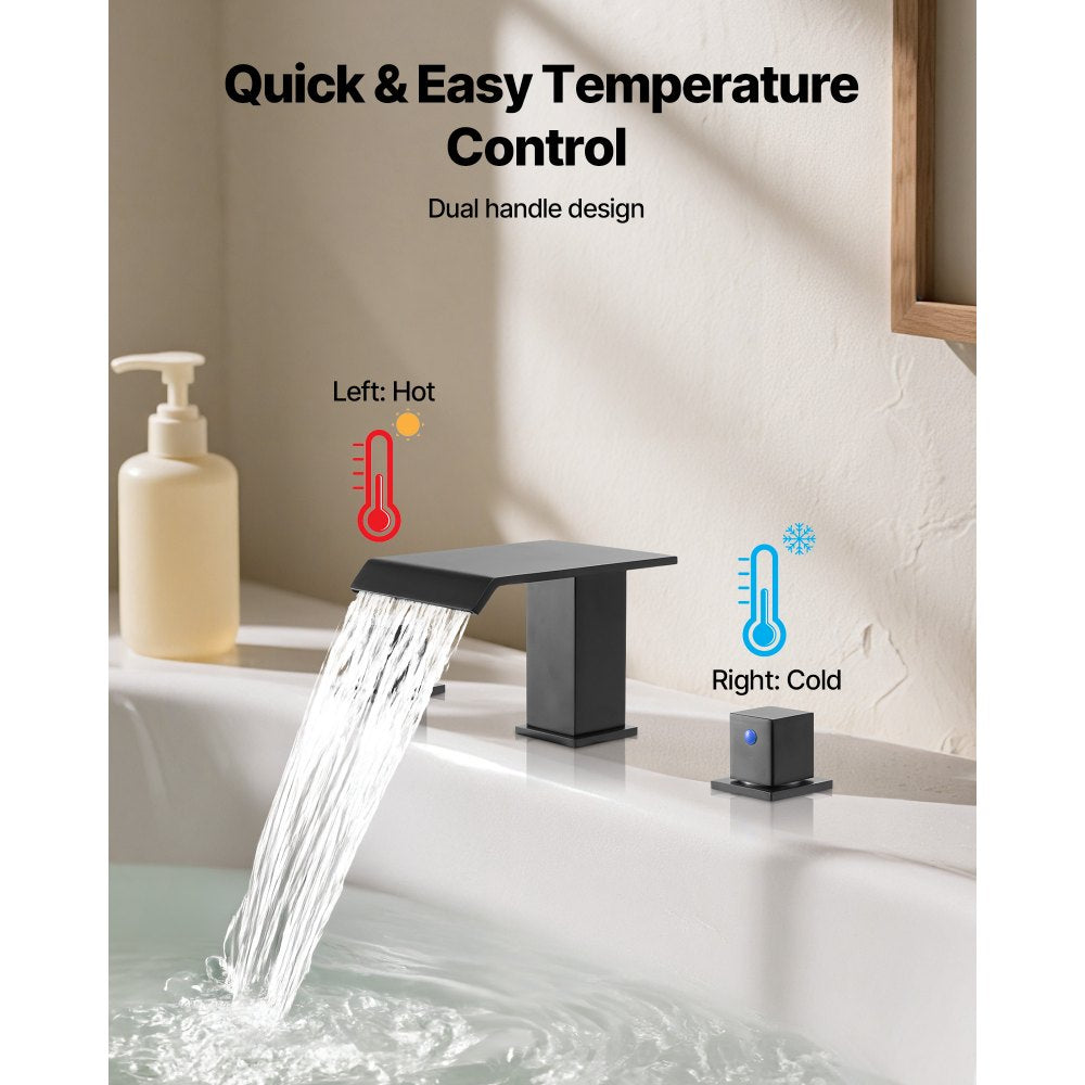 VEVOR Roman Tub Faucet, 3 Hole Waterfall Bathtub Faucet, Roman Bathtub Faucets Set with 2 Handles, Deck Mount Bath Tub Faucets Set for Pet Washing, Baby Care, Adult Bathing, Matte Black, Drip-Free