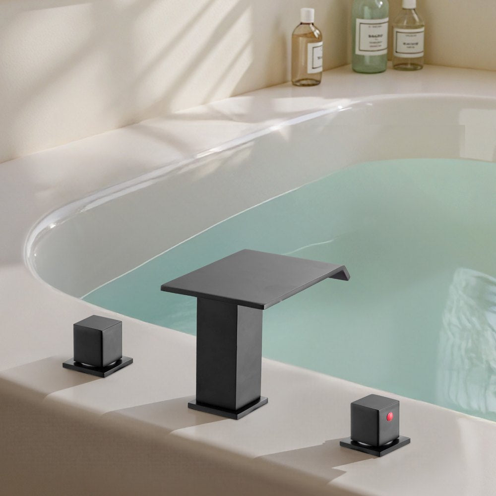 VEVOR Roman Tub Faucet, 3 Hole Waterfall Bathtub Faucet, Roman Bathtub Faucets Set with 2 Handles, Deck Mount Bath Tub Faucets Set for Pet Washing, Baby Care, Adult Bathing, Matte Black, Drip-Free