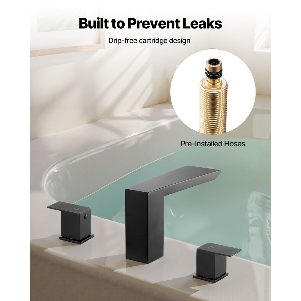 VEVOR Roman Tub Faucet, Bath Tubs Faucets Set with 2 Handles, Roman Tub Faucets Deck Mount for Pet Washing, Baby Care, Adult Bathing, Matte Black, Stainless Steel, 3 Hole Waterfall Bathtub Faucet