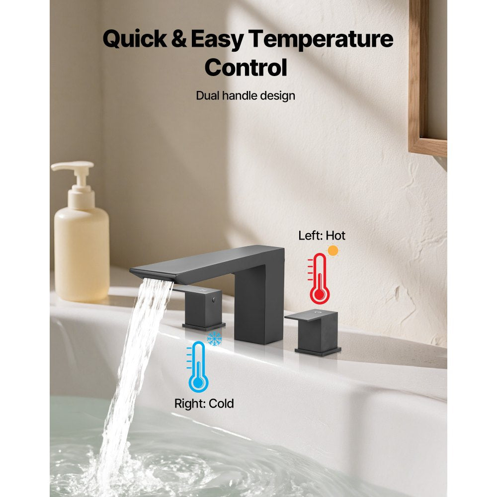 VEVOR Roman Tub Faucet, Bath Tubs Faucets Set with 2 Handles, Roman Tub Faucets Deck Mount for Pet Washing, Baby Care, Adult Bathing, Matte Black, Stainless Steel, 3 Hole Waterfall Bathtub Faucet
