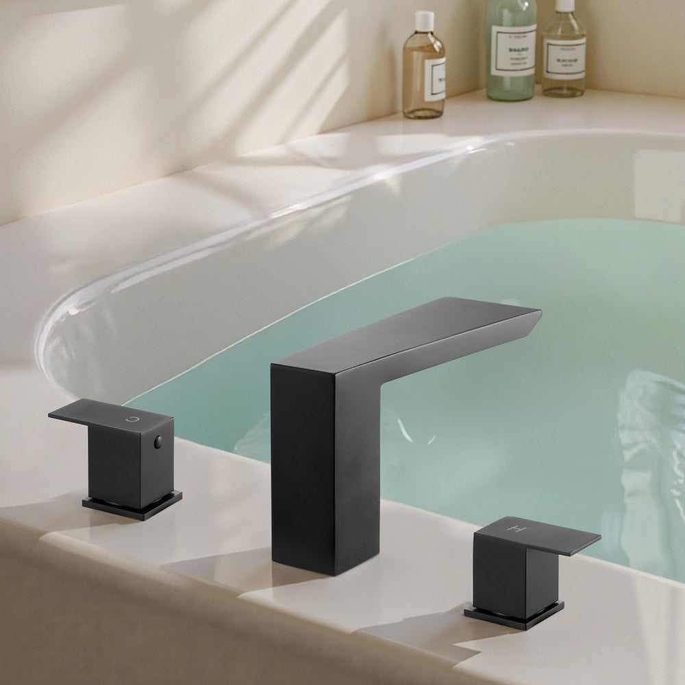 VEVOR Roman Tub Faucet, Bath Tubs Faucets Set with 2 Handles, Roman Tub Faucets Deck Mount for Pet Washing, Baby Care, Adult Bathing, Matte Black, Stainless Steel, 3 Hole Waterfall Bathtub Faucet