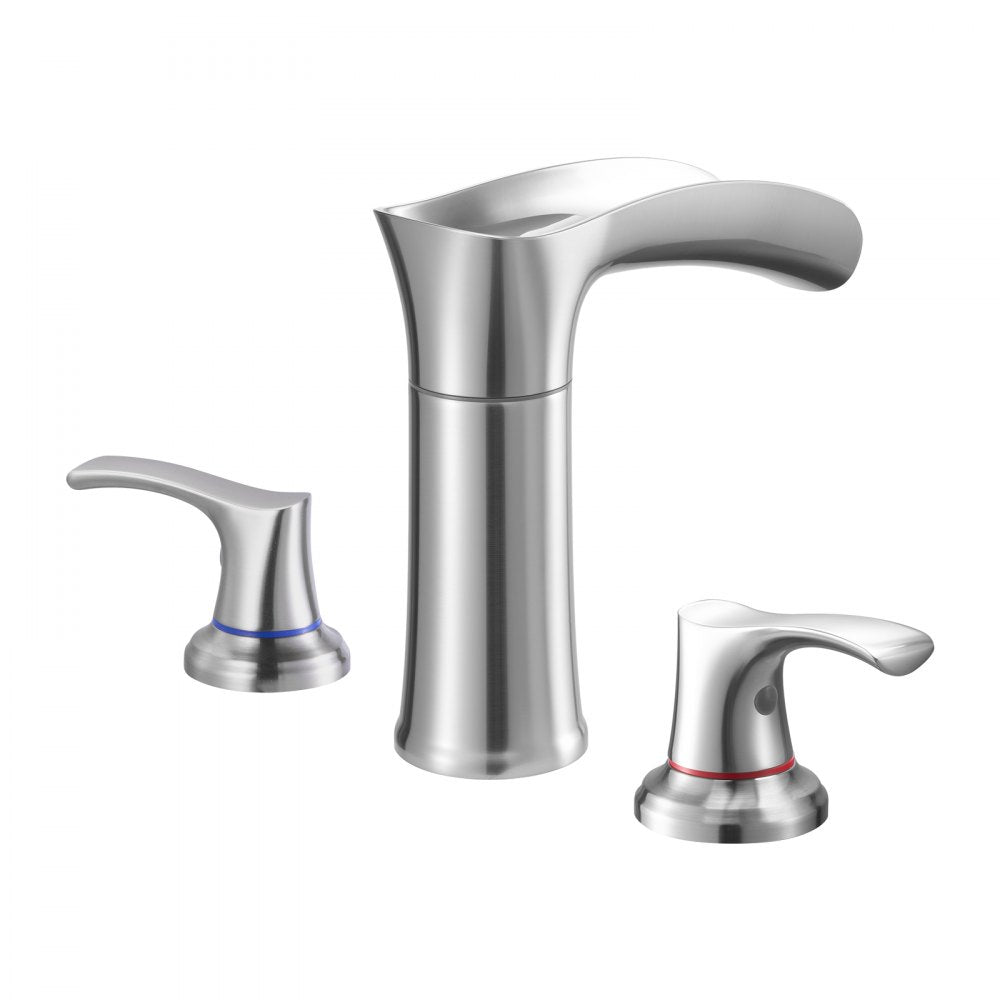VEVOR Roman Tub Faucet, 3 Hole Waterfall Bathtub Faucet, Zinc Alloy Bath Tubs Faucets Set with 2 Handles, Deck Mount Bath Tub Faucets Set for Pet Washing, Adult Bathing, Silver, Hot & Cold Control