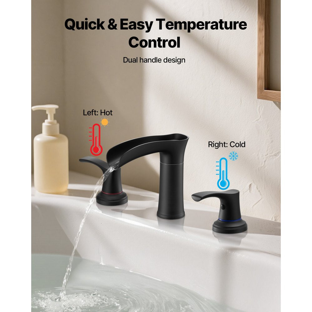 VEVOR Roman Tub Faucet, 3 Hole Waterfall Bathtub Faucet, Zinc Alloy Bath Tubs Faucets Set with 2 Handles, Deck Mount Bath Tub Faucets Set for Pet Washing, Baby Care, Adult Bathing, Matte Black