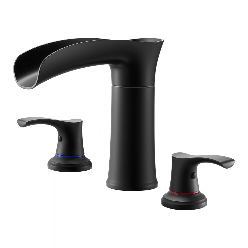 VEVOR Roman Tub Faucet, 3 Hole Waterfall Bathtub Faucet, Zinc Alloy Bath Tubs Faucets Set with 2 Handles, Deck Mount Bath Tub Faucets Set for Pet Washing, Baby Care, Adult Bathing, Matte Black