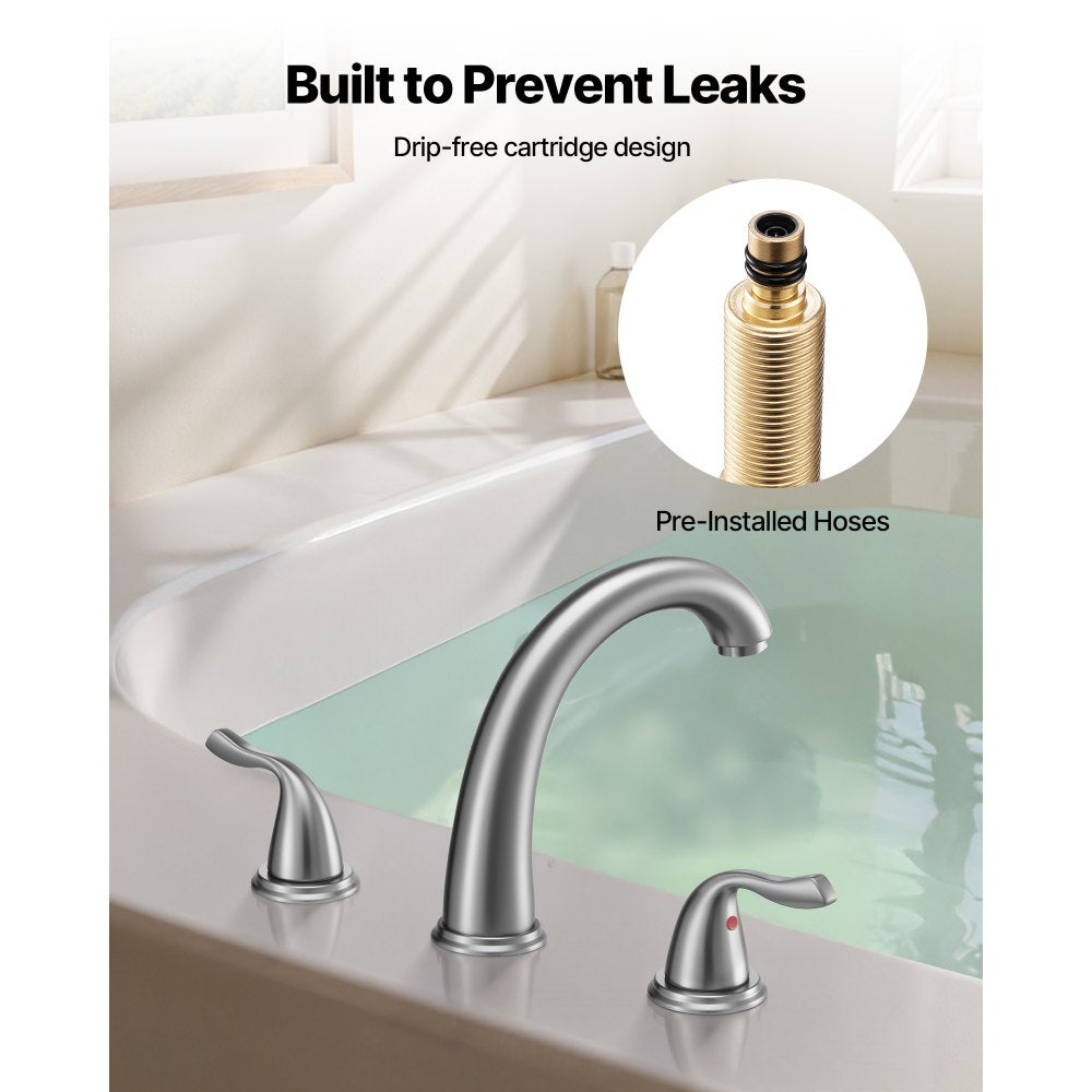 VEVOR Roman Tub Faucet, 3 Hole Waterfall Bathtub Faucet, Gooseneck Bath Tubs Faucets Set with 2 Handles, Roman Tub Faucets Deck Mount for Adult Bathing, Brushed Stainless Steel, High Arc Spout