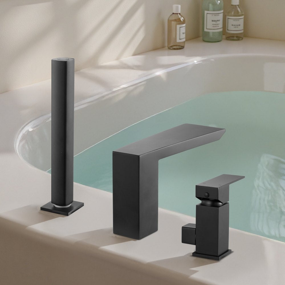 VEVOR Roman Tub Faucet, 3 Hole Waterfall Bathtub Faucet,  Roman Bathtub Faucets Set with Shower Head & 1 Handle, Romans Bathtub Faucets for Pet Washing, Adult Bathing, Matte Black, Stainless Steel