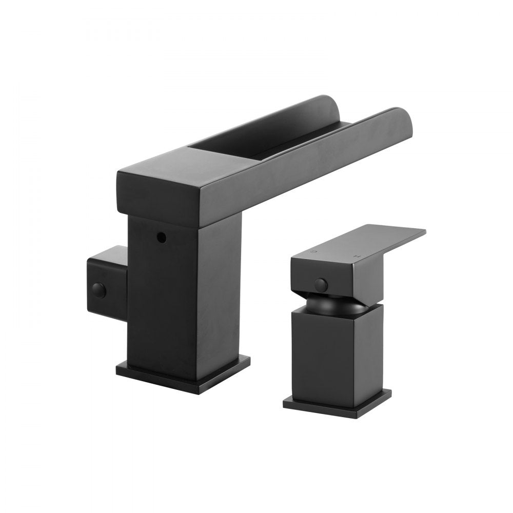 VEVOR Roman Tub Faucet, 3 Hole Waterfall Bathtub Faucet, Widespread Roman Tub Faucets with Shower Head & 1 Handle, Romans Bathtub Faucets for Pet Washing, Adult Bathing, Matte Black, Dual Water Flow