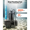 VEVOR Submersible Sewage Pump, 1/2 HP, 4800 GPH Cast Iron Sewage/Effluent Pump with Automatic Tethered Float Switch, 2-Inch NPT Discharge, 120V, 20 ft Max Lift, for Basement, Septic Tank, Residential