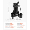 VEVOR Submersible Sewage Pump, 1 HP, 5200 GPH Cast Iron Sewage/Effluent Pump with Automatic Tethered Float Switch, 2-Inch NPT Discharge, 120V, 25 ft Max Lift, for Basement, Septic Tank, Residential