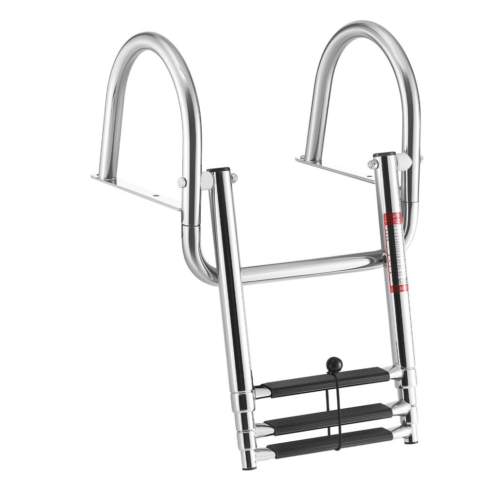 VEVOR Boat Ladder, 3 Steps, Stainless Steel Telescoping Folding Swim Deck Ladder for Rear Entry Inboard, 600 lbs Capacity with Wide Anti-Slip Steps & Handrails, for Outboards, Yacht, Pontoon Boats