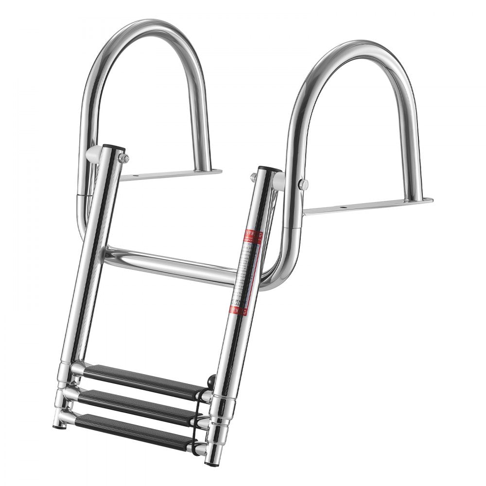 VEVOR Boat Ladder, 3 Steps, Stainless Steel Telescoping Folding Swim Deck Ladder for Rear Entry Inboard, 600 lbs Capacity with Wide Anti-Slip Steps & Handrails, for Outboards, Yacht, Pontoon Boats