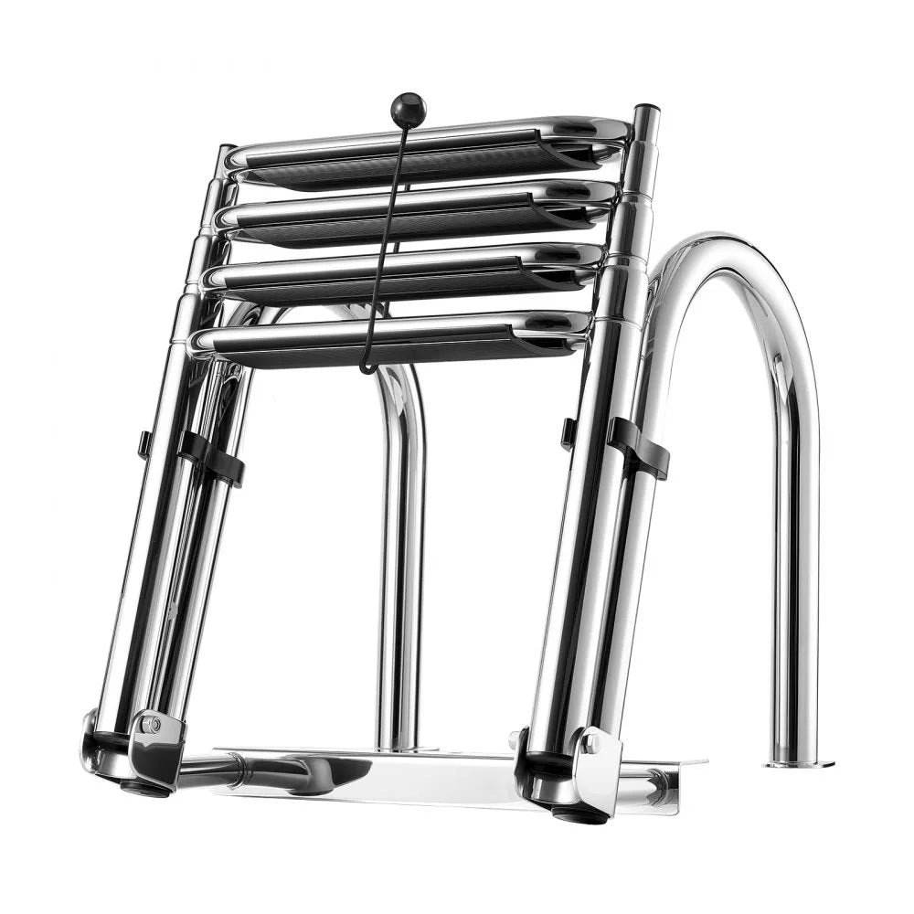 VEVOR Boat Ladder, 4 Steps, Stainless Steel Telescoping Folding Swim Deck Ladder for Rear Entry Inboard, 600lbs Capacity with Extra Wide Anti-Slip Steps & Handrails, for Outboards, Yacht, Pontoon Boat