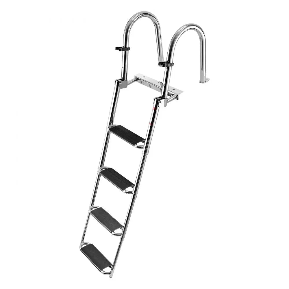 VEVOR Boat Ladder, 4 Steps, Stainless Steel Telescoping Folding Swim Deck Ladder for Rear Entry Inboard, 600lbs Capacity with Extra Wide Anti-Slip Steps & Handrails, for Outboards, Yacht, Pontoon Boat