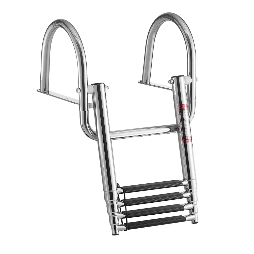 VEVOR Boat Ladder, 4 Steps, Stainless Steel Telescoping Folding Swim Deck Ladder for Rear Entry Inboard, 600 lbs Capacity with Wide Anti-Slip Steps & Handrails, for Outboards, Yacht, Pontoon Boats